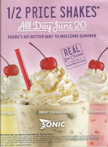 Sonic Half Price Shakes